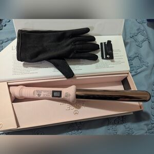 Lange Pink Curling Wand 25 MM with Black Heat-Resistant Glove And Wand Rest